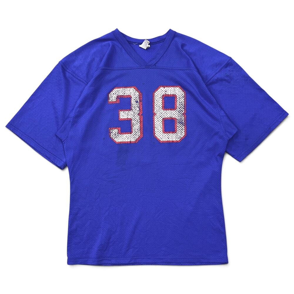 Vintage Football Jersey XL Blue #38 Betlin Mesh Nylon USA Athletic Shirt Bills